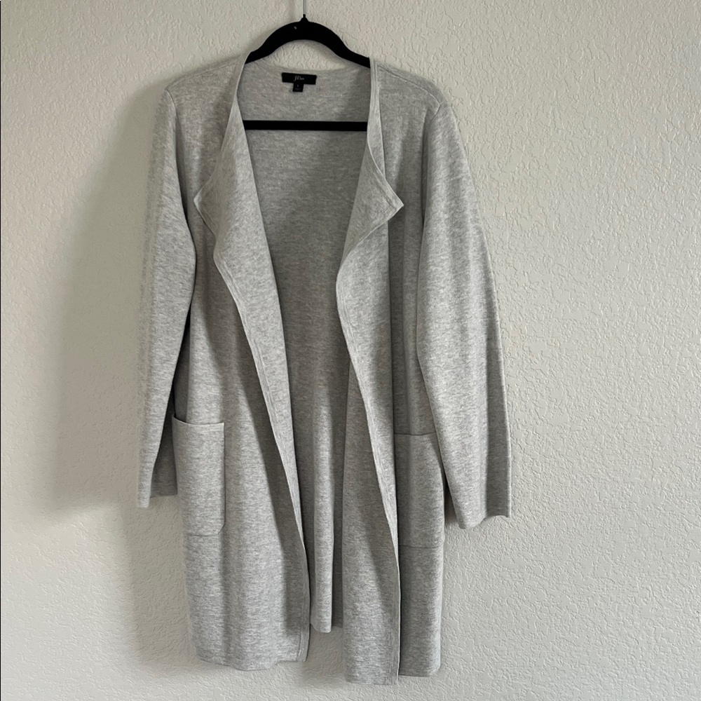 J. Crew Collarless Juliette Long Line Gray Cardigan. Size L - Picture 3 of 9